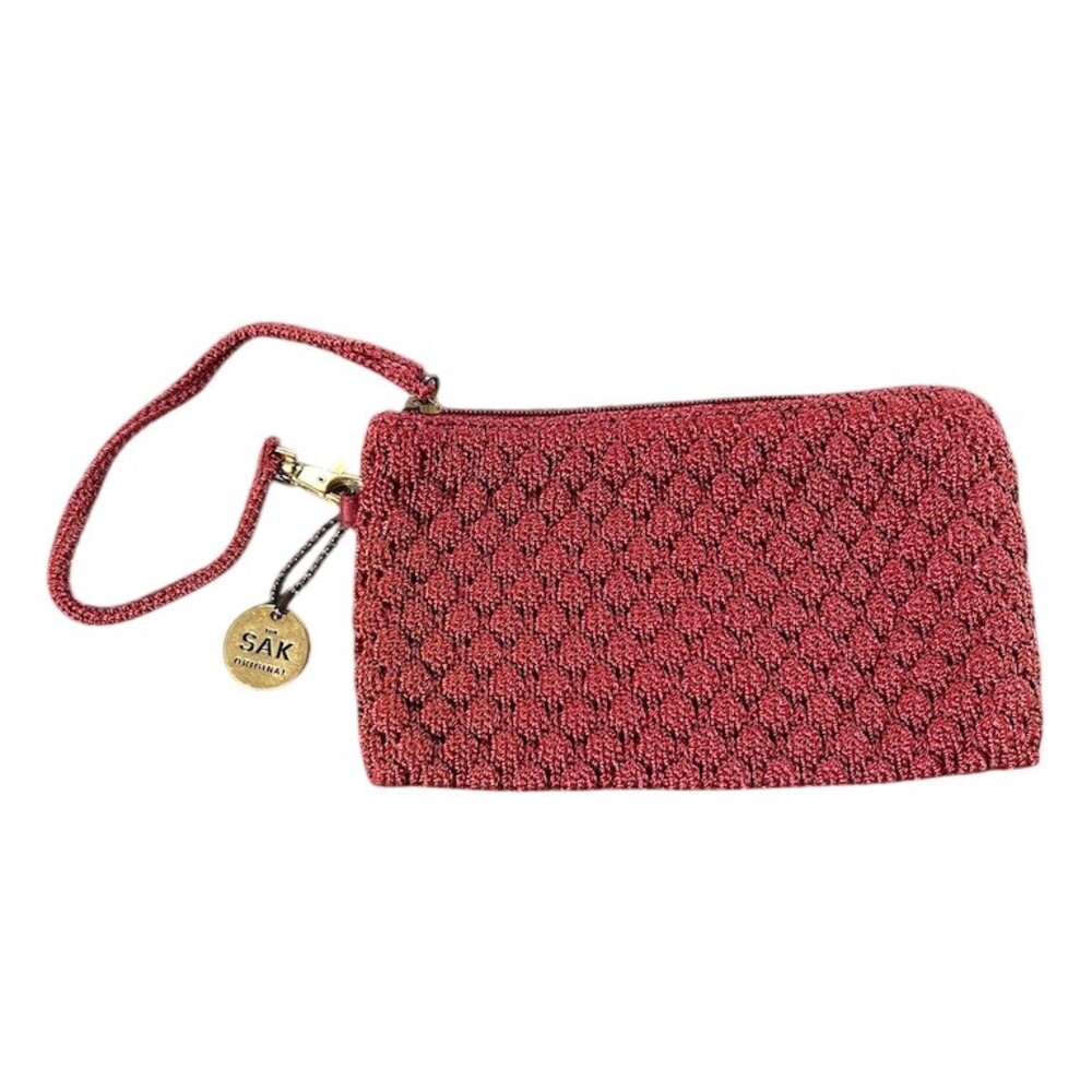 The Sak Original Wristlet Wallet Womens Small Garnet Red Zip Strap Charm